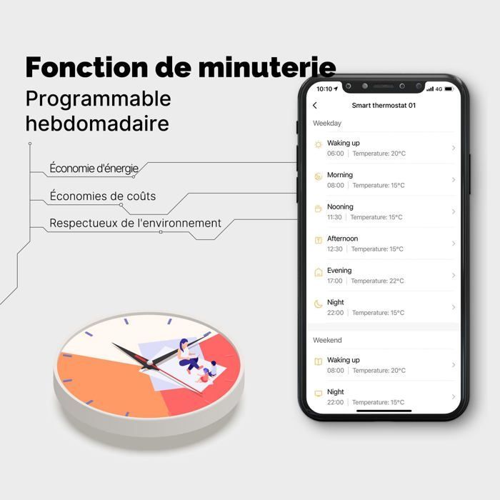 Termostato intelligente WiFi AIMOONSA - Caldaia a gas - Programmabile 5+1+1 - Compatibile con Alexa/Google