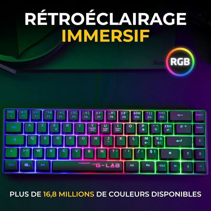 Clavier gamer sans fil 60% - ZGEER - Keyz Hydrogen Wl - Triple mode: 2,4GHz, Bluetooth, USB - Frappe silencieuse