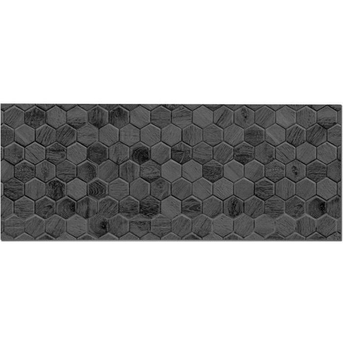 Panorama Klebe-Küchenrückwand, sechseckige schwarze Fliesen 40x200 cm - Selbstklebende Küchenrückwand - Küchenwandschutz