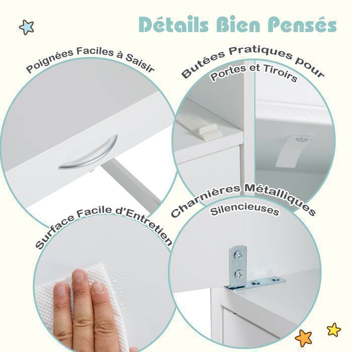 Escritorio infantil GOPLUS con silla - 90x45x81CM - 1 cajón deslizante + 2 puertas + estante superior - Blanco