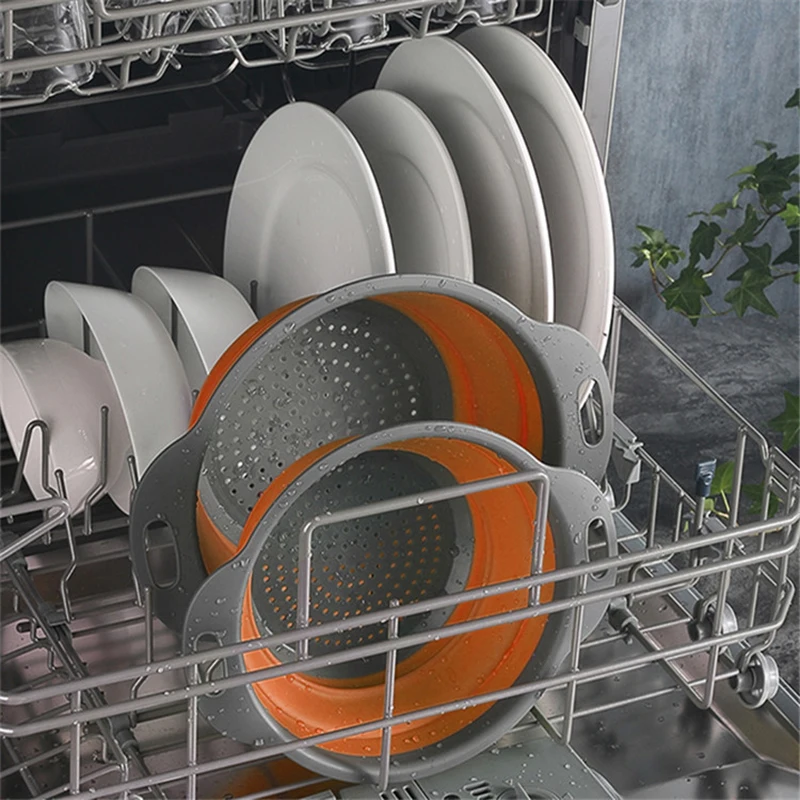 Passoire/égouttoir pliable rond en silicone pour fruits et légumes (1/2 pièce)