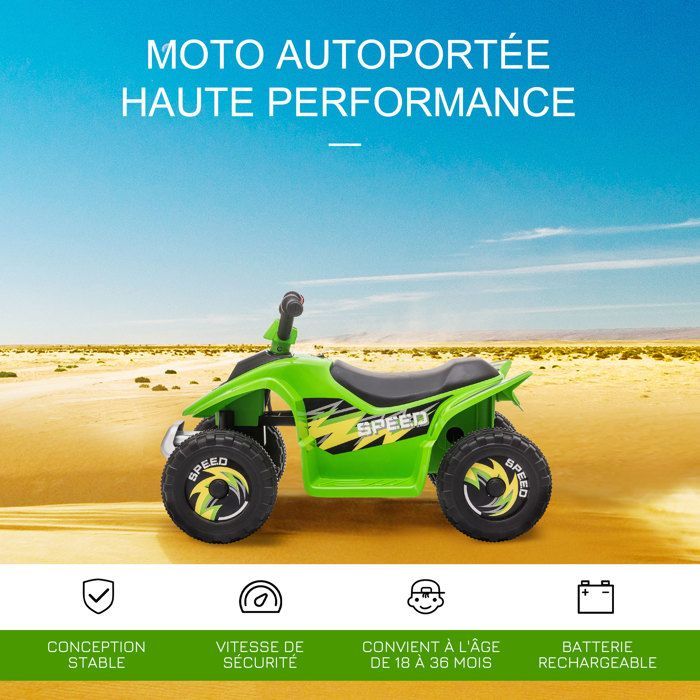Electric quad bike for children - HOMCOM - 6V battery-powered vehicle with forward and reverse gears, suitable for ages 18-36 months - PP - 72x40x45.5cm - green