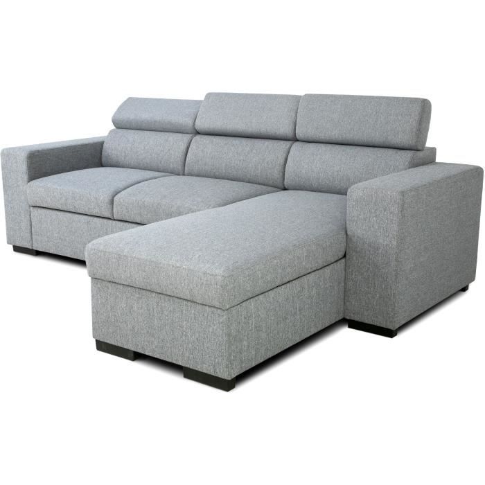 Sofá cama esquinero reversible con almacenamiento - 4 personas - VICOMTE - Tela gris - 237 x 76/88 x 167 cm