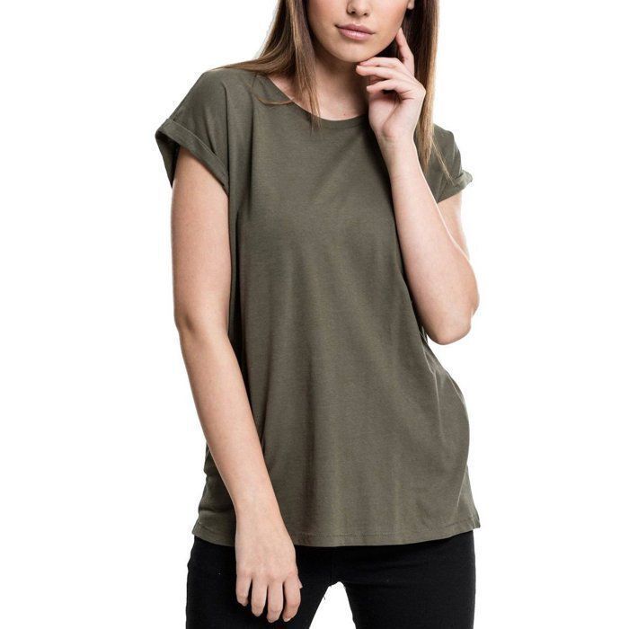 T-shirt Femme - Urban Classics - Extended Shoulder - Vert - Manches longues - Col arrondi