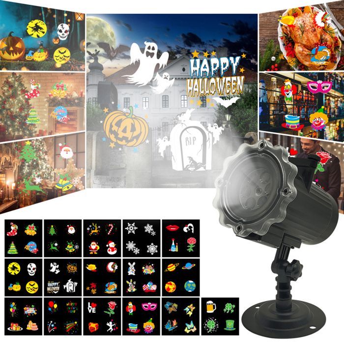 Decoración de Halloween, proyector de Halloween para exteriores con 64 patrones, proyector de luz LED impermeable para exteriores con control remoto.