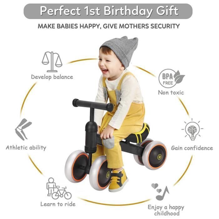 MENGDA Baby Balance Bike - Pedal-Free Bicycle for Babies 10-36 Months - Children's Toy - Black