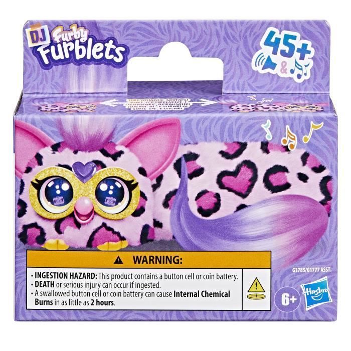 Furby DJ Furblets Kitt-Ee-Luv, mini elektronisch pluche speelgoed, kinderspeelgoed, 45 geluiden en muziekjes, geschikt voor kinderen vanaf 6 jaar.