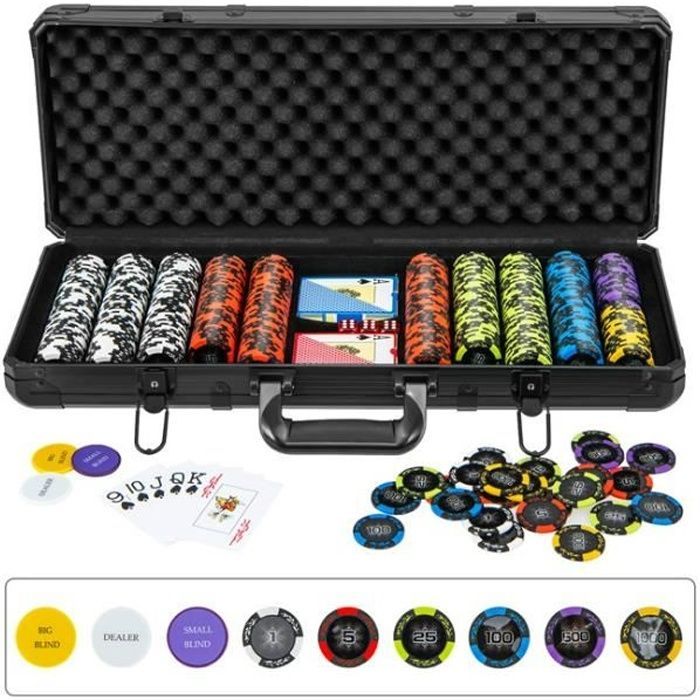 Set completo di fiches da poker DREAMADE, custodia in alluminio da 500 pezzi, 5 dadi, carte da gioco, ideale per viaggi e feste.