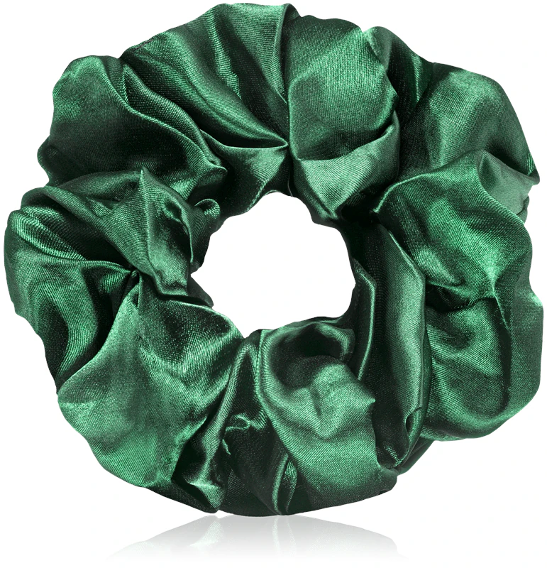 Conjunto de scrunchies grandes de cetim BrushArt Hair nas cores marrom e verde.