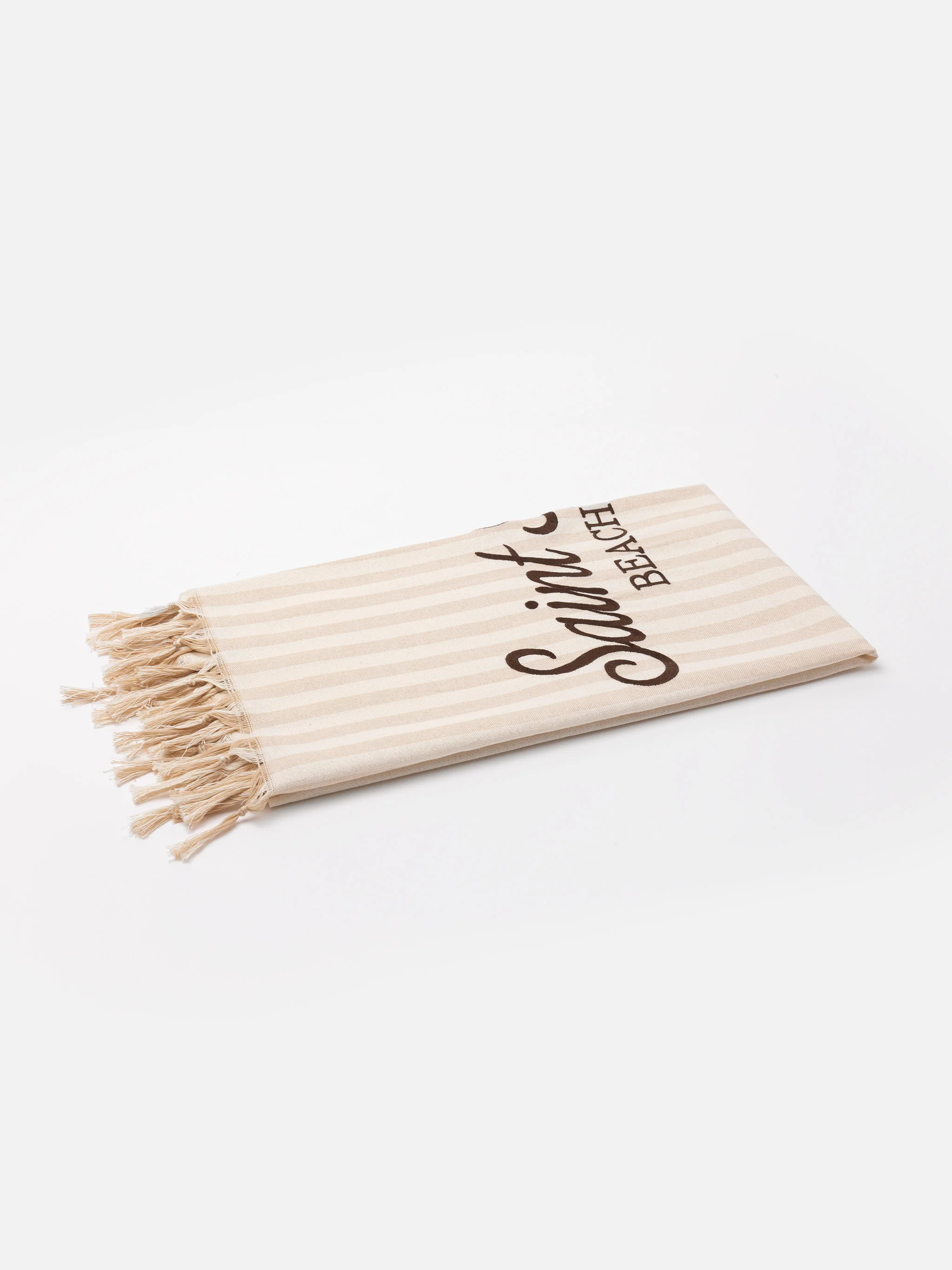 Fouta légère en coton imprimé à rayures beiges