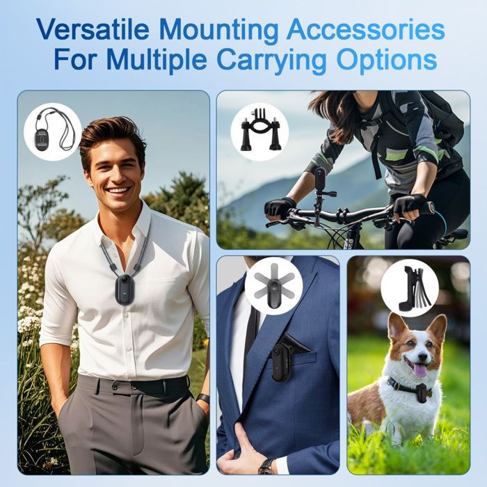 Mini videocamera sportiva da 64 GB, registrazione video 1080p con audio e video, morsetto magnetico a 360°, action cam multifunzionale grandangolare a 120°