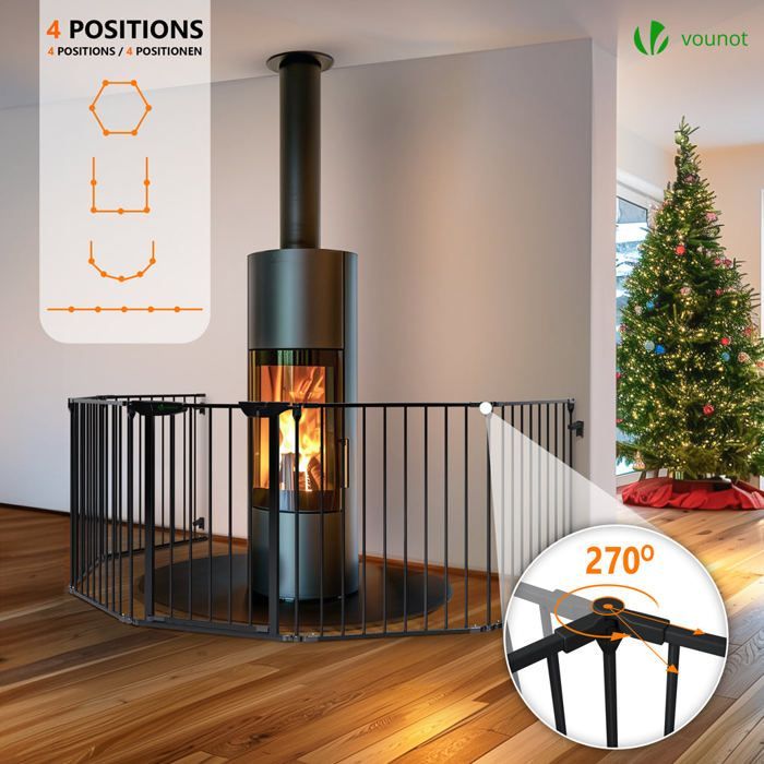 VOUNOT® Barrière de sécurité pliable pré-assemblée 3.75M - 6 Panneaux - Grille de protection cheminée en métal noir