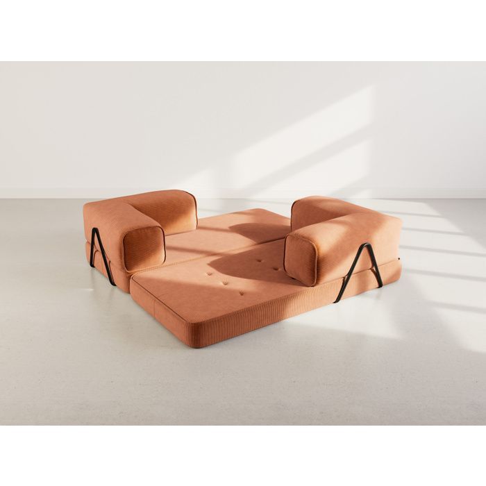 Poppy - Sofá convertible de 3 plazas en terciopelo de pana - Terracota