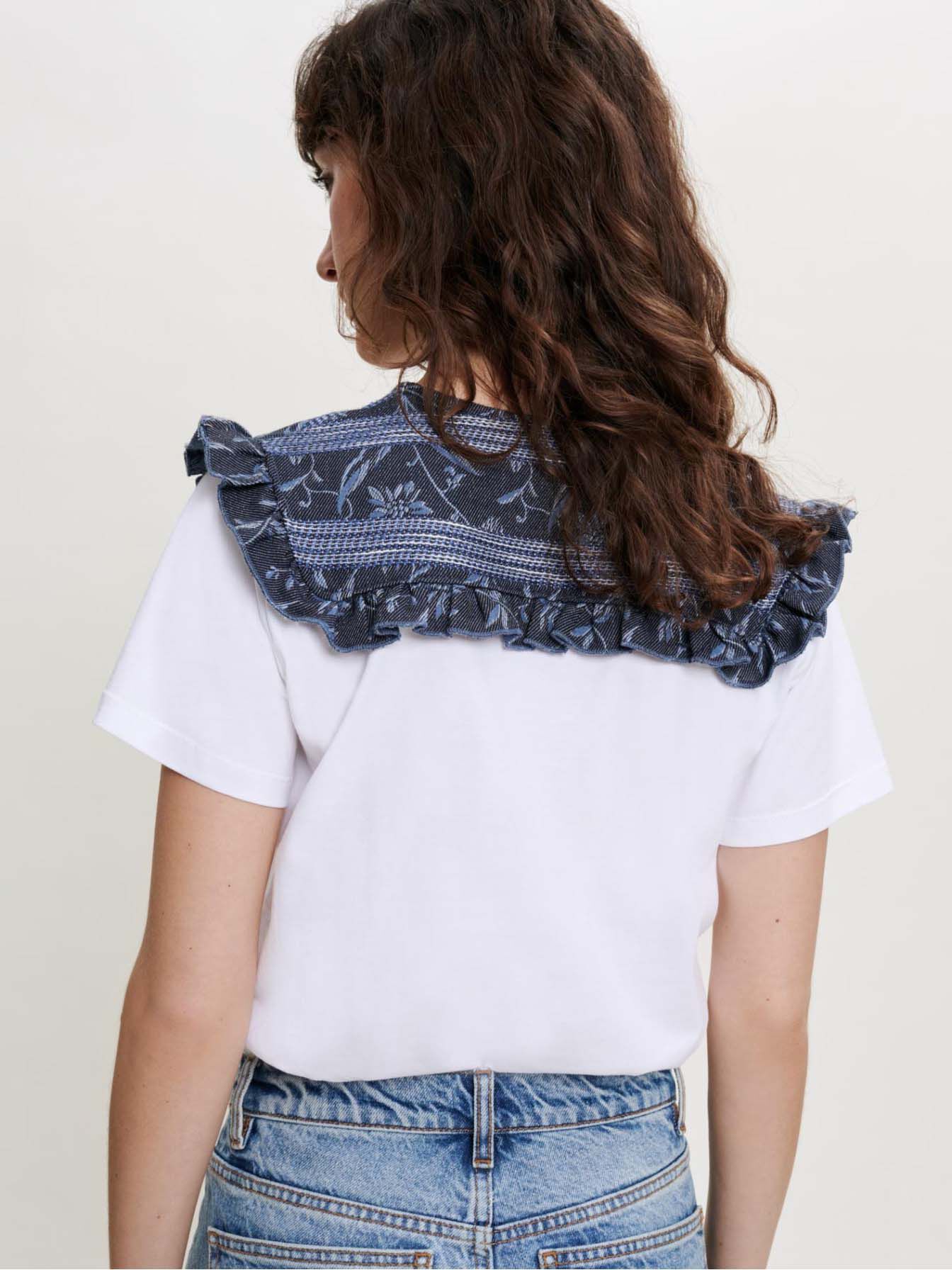 Tricou din amestec de materiale - Alb