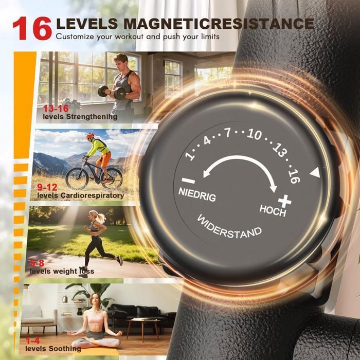 Vélo elliptique, Volant d'inertie 10 kg, 16 niveaux de résistance réglables, Charge max 150kg, Capteurs de Pouls