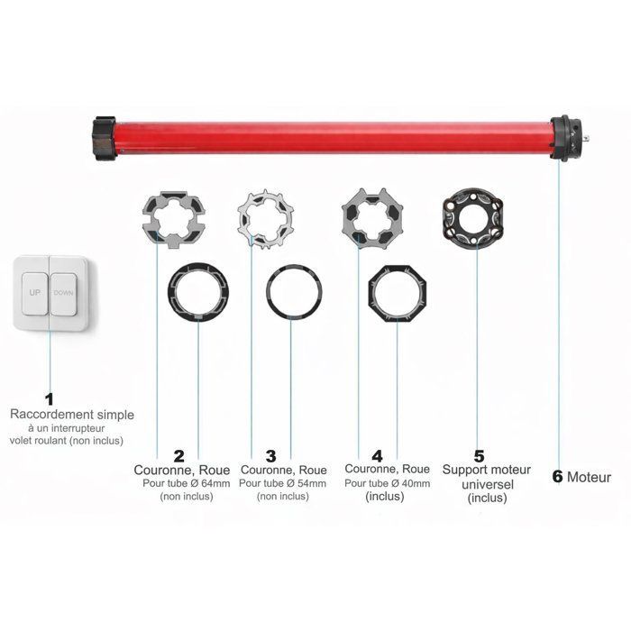 Moteur filaire volet roulant  RM10MS SUPERROLLO - SR20110 - Diamètre 40 mm - 10 Nm - Poids max tablier 22 kg