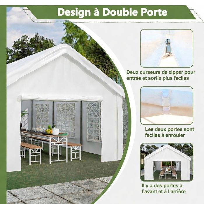 Garaje plegable para coche de 4x6 m con doble puerta, techo y paredes desmontables, reforzado e impermeable - 4x6 m
