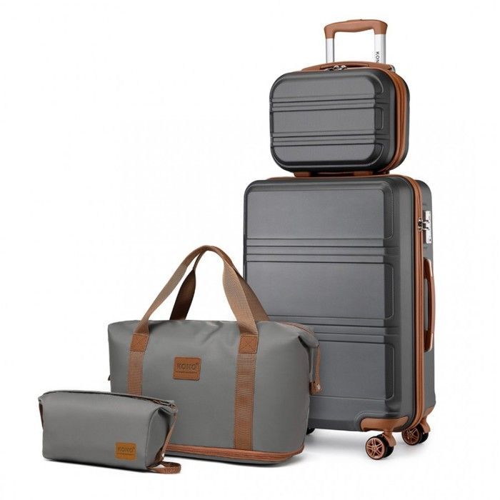Kono Set de 4 Valises de Voyage Rigide ABS + PC Bagage Cabine avec Portable Vanity Case + Pliable Sac de Voyage pour Sport, Gris