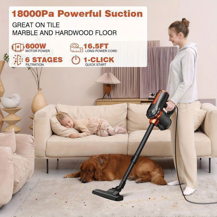 Aspirateur Balai 4 en 1- BISPRICO - HHD - 600W - 26KPa - Filtre HEPA - 5m de câble