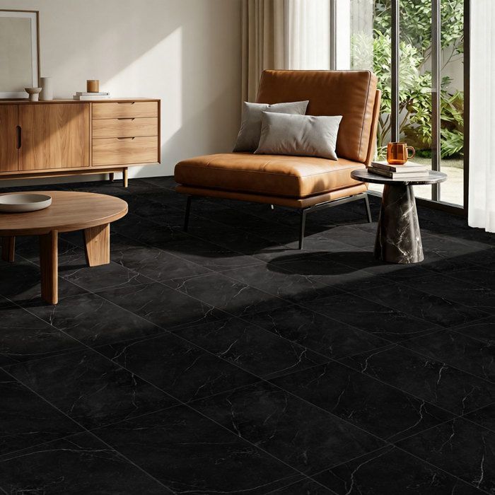 Pavimento in PVC - Piastrelle autoadesive - 5 m² - per soggiorno - Impermeabile - 36 pezzi - Texture pietra nera
