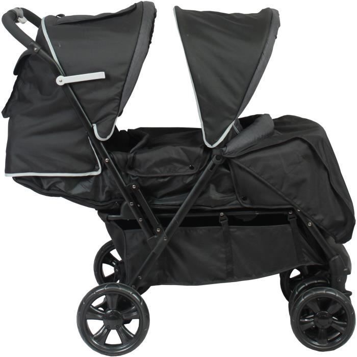 Passeggino doppio BAMBISOL - Completamente equipaggiato - Parapioggia incluso - Facile da piegare