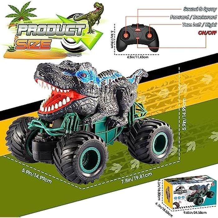 Coche de juguete de dinosaurio con control remoto - Todo terreno - Luces LED - Para niños de 3 a 8 años
