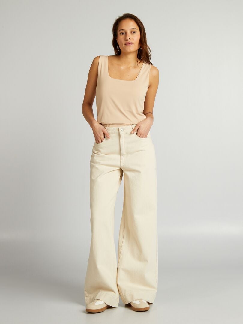 Calça jeans de perna larga - BEGE
