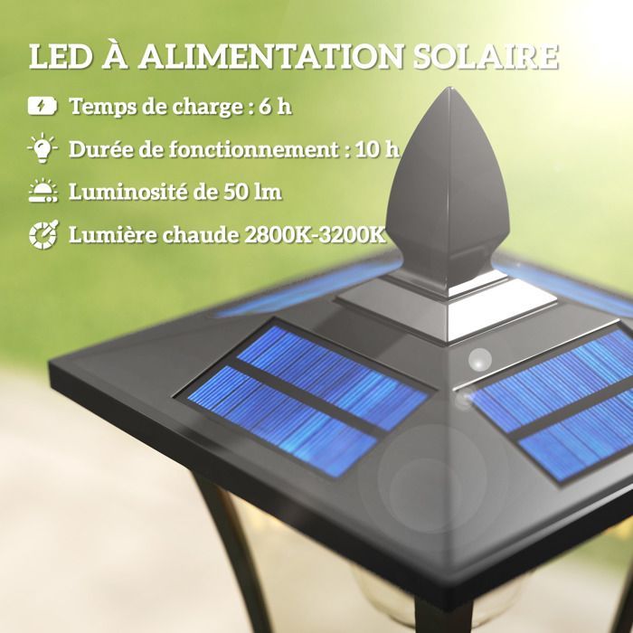 Lampada solare da terra per esterni Outsunny - Luce LED impermeabile - con fioriera - Alluminio - 160 cm - Nera
