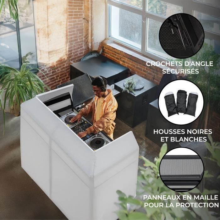CABINA DJ PREMIUM | 135 cm x 146 cm x 70 cm | Design pieghevole | Coperture intercambiabili | Pannelli in rete ventilata | Ripiano