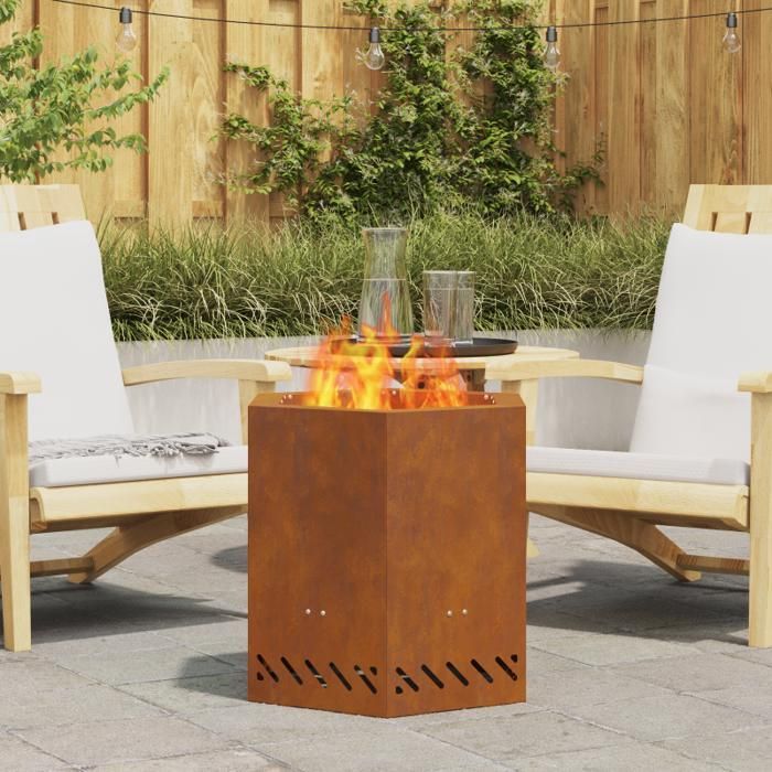 Brasero hexagonal 48×48×51 cm en acier weathered résistant à la rouille — Marron