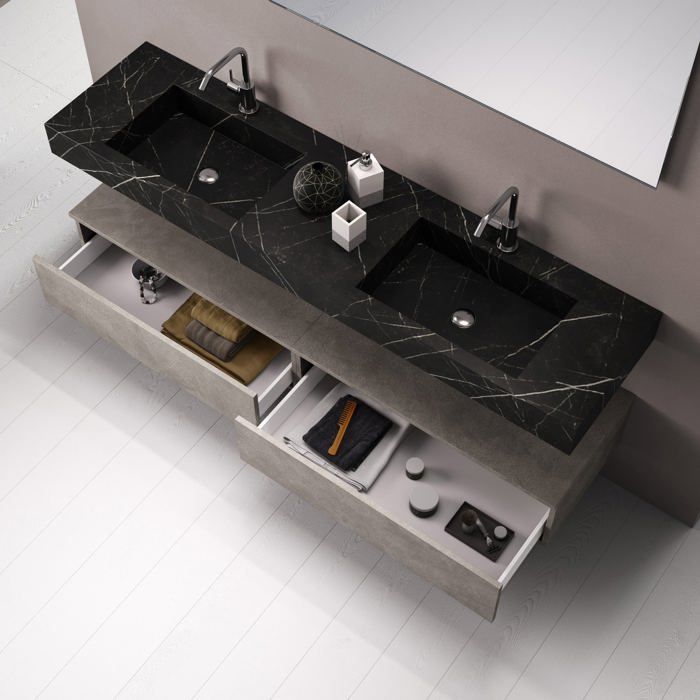 Ensemble de salle de bain 7 pièces ASTRA noir graphite-havane pierre