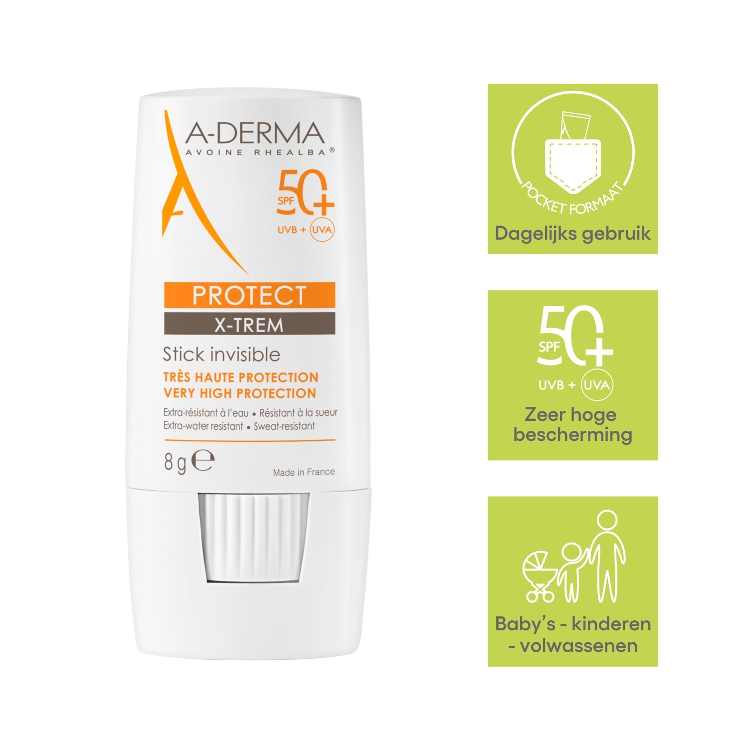 A-DERMA sončna krema v stiku X-TREM Invisible SPF50+ - 8 g