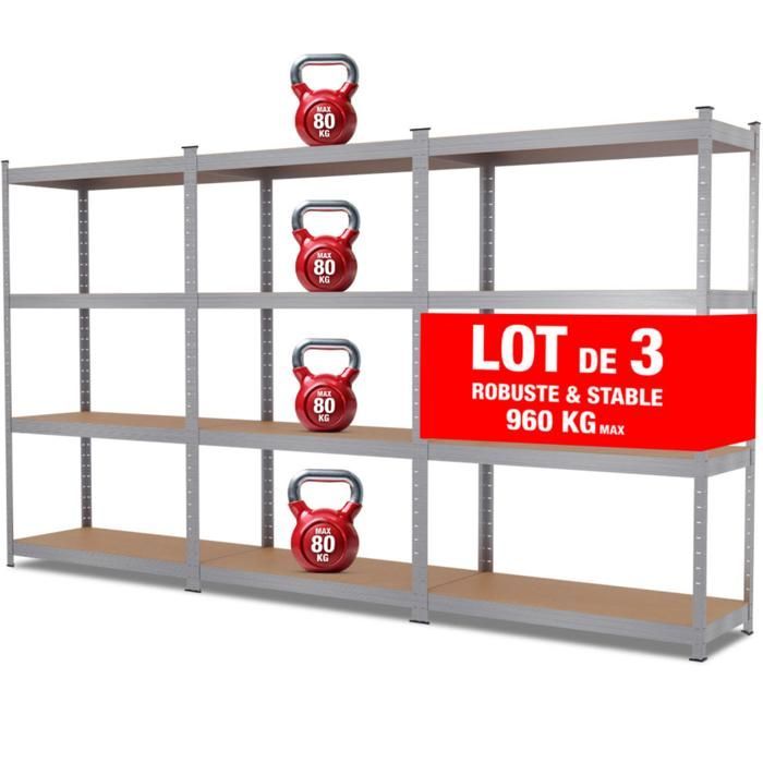 Banco da lavoro triplo con ripiani per carichi pesanti, 150 x 30 x 210 cm - EURO VANADIUM - 12 ripiani - portata massima 960 kg