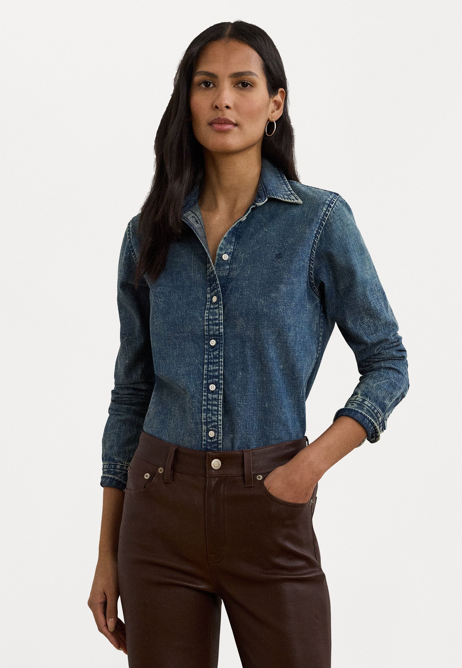 Camicia in denim classica Lauren Ralph Lauren - camicetta con bottoni - lavaggio effetto nebbia