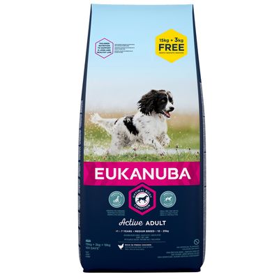 18 kg Eukanuba droog hondenvoer - 15 kg + 3 kg gratis!*
