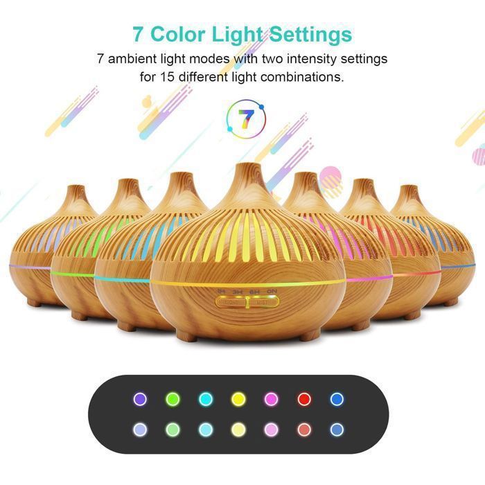 Difusor de aceites esenciales de 550 ml, humidificador ultrasónico con control remoto y 15 luces LED para el hogar, yoga u oficina.