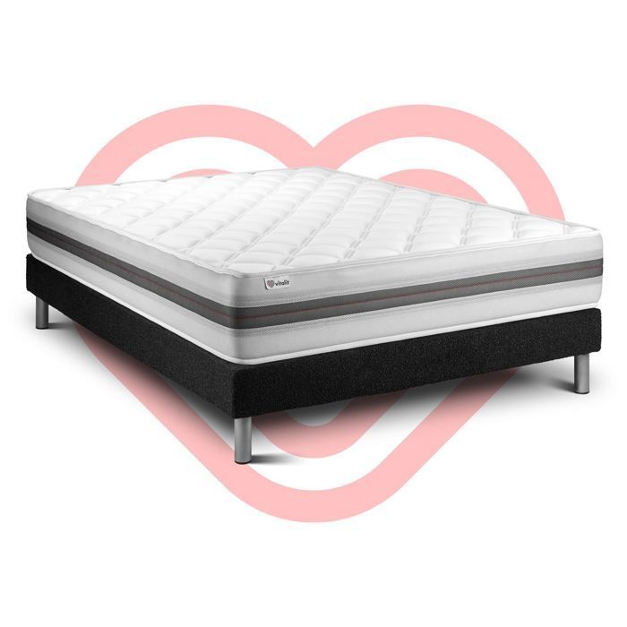 Conjunto de colchón y base de cama de 140x200 cm - Base de cama negra (requiere montaje) - Vitalmemo Back Black