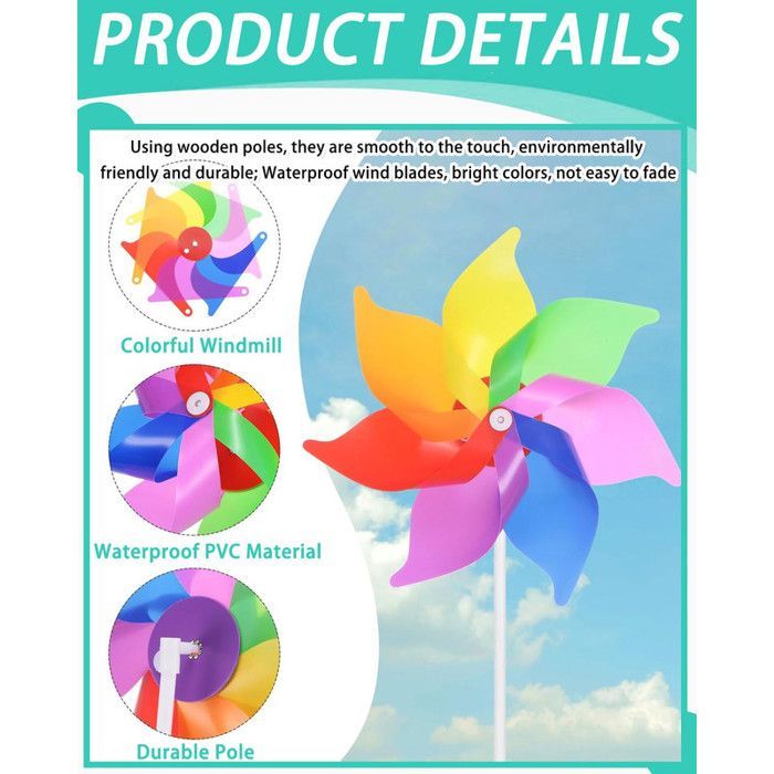 Lot de 8 moulins à vent multicolores pour balcon, arc-en-ciel, pour enfants, convient pour le jardin, l'extérieur,protection contre