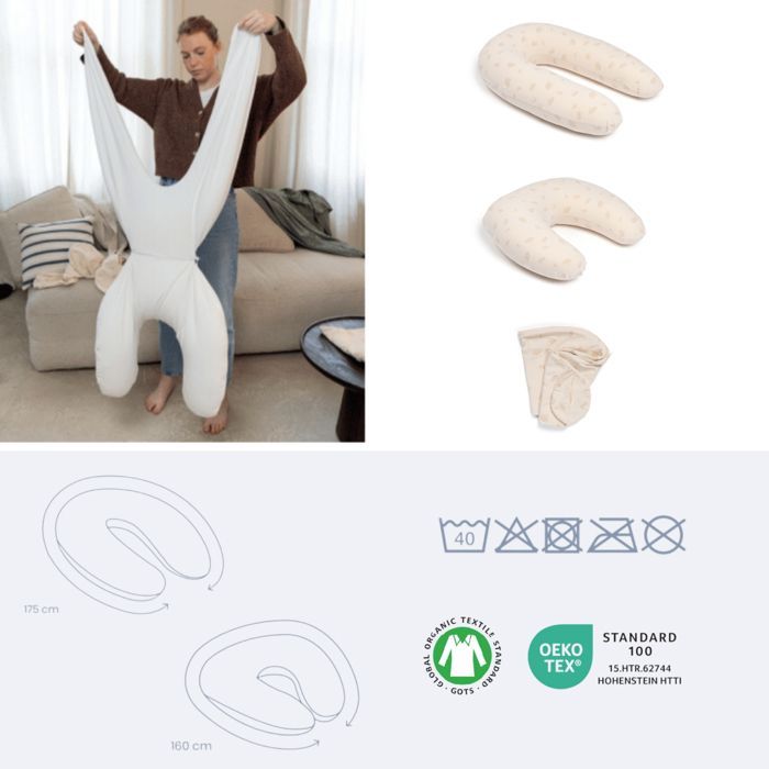 doomoo 2-in-1 Twisty Pregnancy & Nursing Pillow - Ultra Comfort - Ultra-Fine Microbeads - Oeko-TEX and Organic, Petals Latte