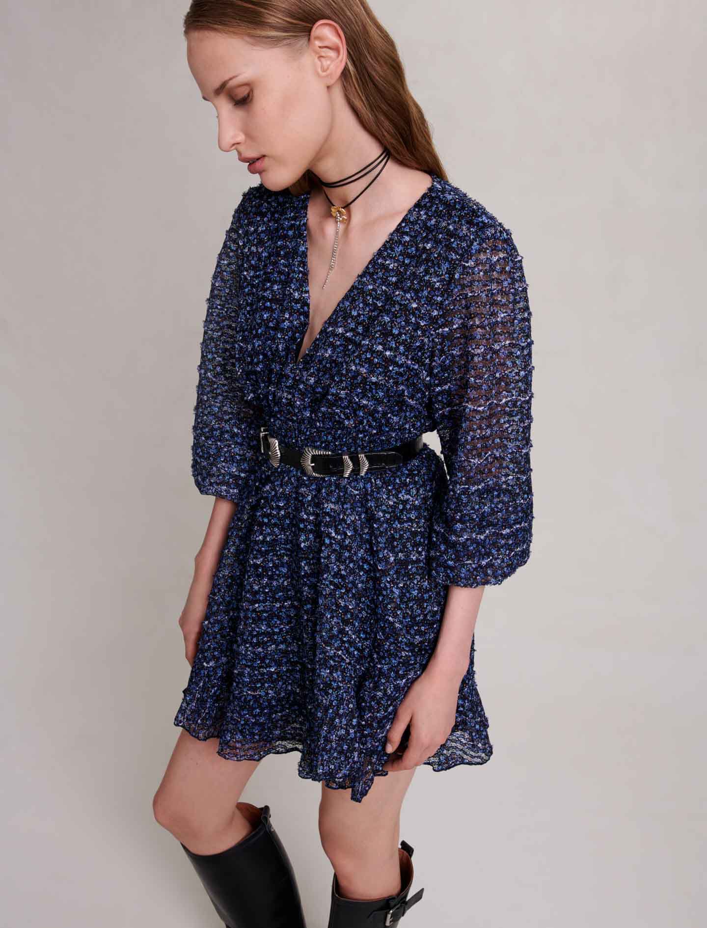 Sprankelende jurk met ruches - Blauw