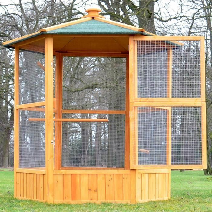 Volière Cage à oiseaux en bois de haute qualité 6 coins 160x123cm –Modèle ‘’Maxi 308 XXL’’