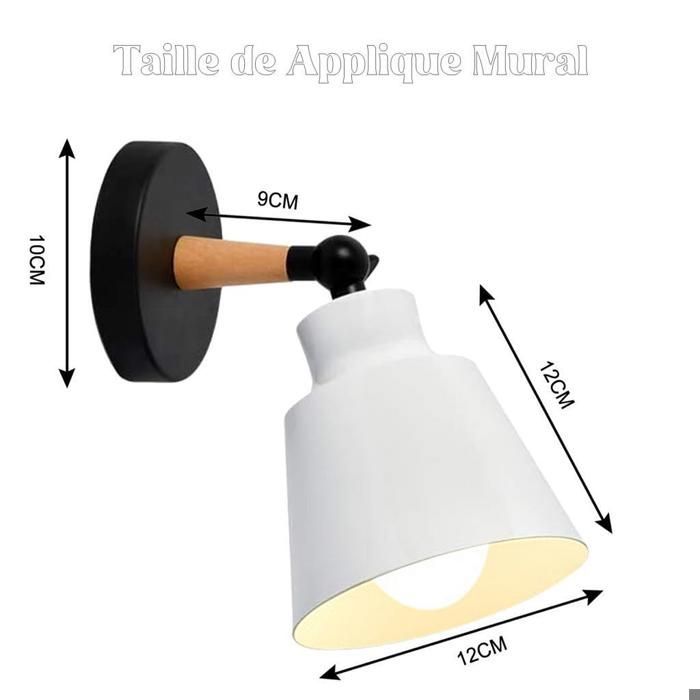 Wall light - SMOTOP - Matte white - 2 x E27 adjustable - Metal and wood, Scandinavian style