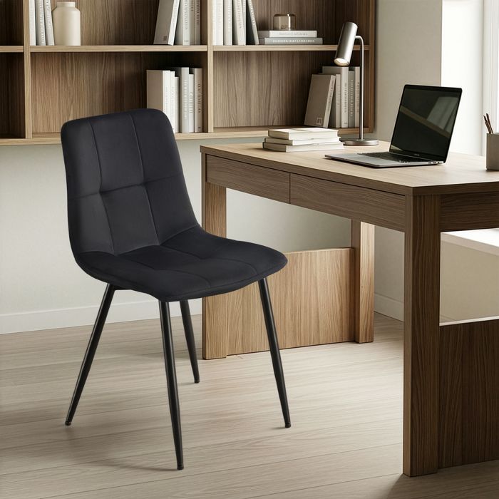 Lot de 4 Chaise de salle à manger, Chaises Rembourrées en Velours, Pieds Réglables, pour Cuisine, Salon, Salle à Manger, Noir