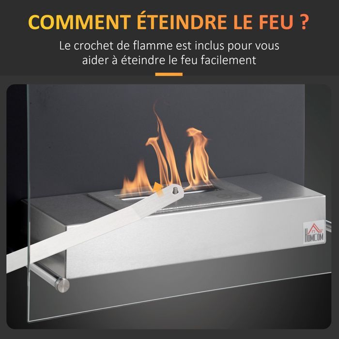 Cheminée bioéthanol - HOMCOM - Murale encastrable - brûleur 0,9 L - environ 3 h de durée de combustion - acier - 60x22x40cm - noir
