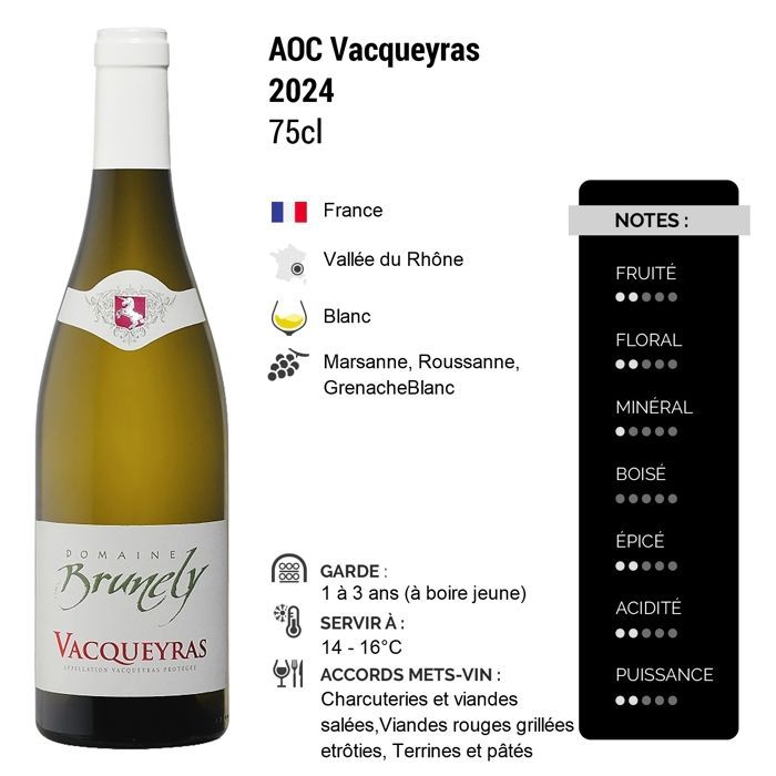Domaine Brunely Vacqueyras Tradition 2024 - Weißwein aus dem Rhônetal (6x75cl)