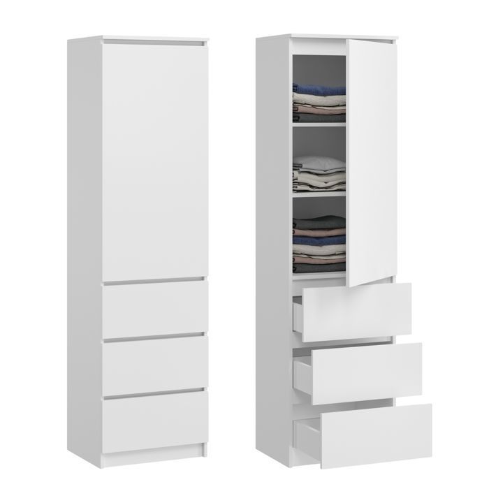 Armoire de rangement 3 tiroirs 3 étagères - Armoire de bureau - Meuble de rangement chambre bureau entrée - 50x40x180 cm - Blanc