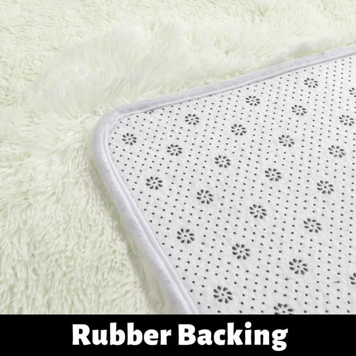 Tapis Rond Chambre 120cm - Anti Slip Doux Moelleux - Blanc
