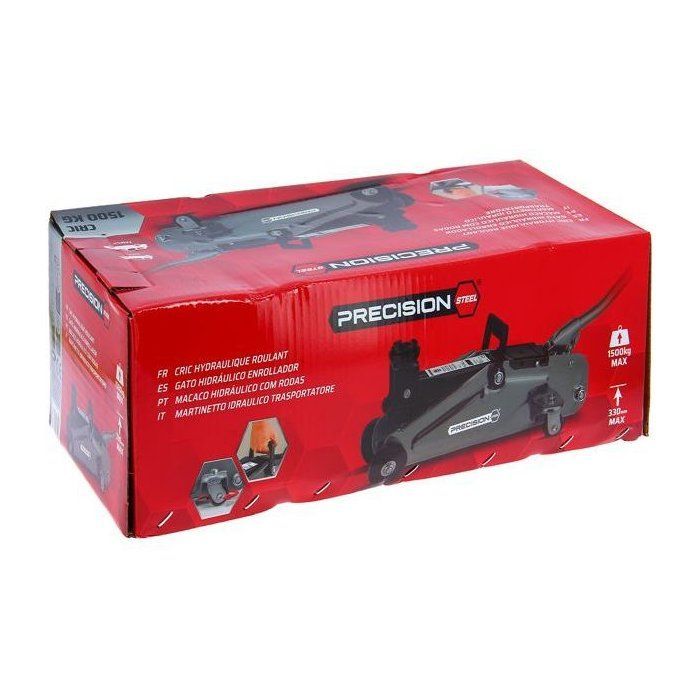 Cric hydraulique rouleur 1,5T - PRECISION STEEL - Levage de 135 mm à  330 mm