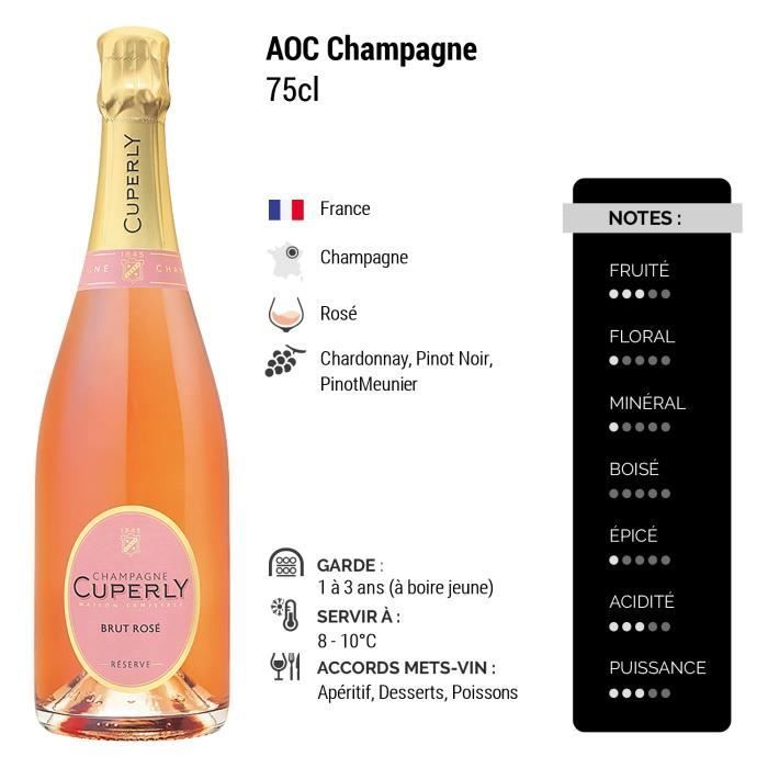 Champagne Réserve Brut Rosé - Lot de 3x75cl - Maison Cuperly - Cépages Chardonnay, Pinot Noir, Pinot Meunier