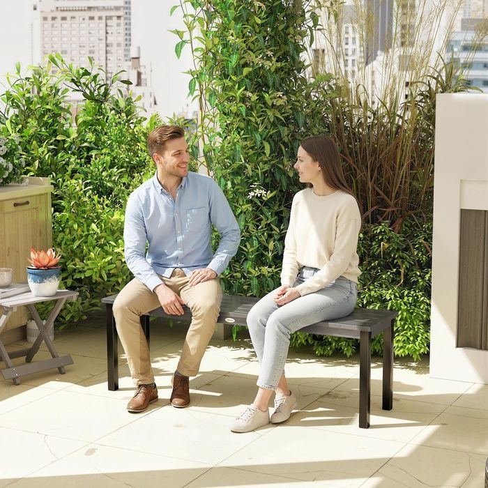 Tuinbank - Outsunny - 2-zits zonder rugleuning - lattenzitting - metaal - 130x34x43cm - grijs